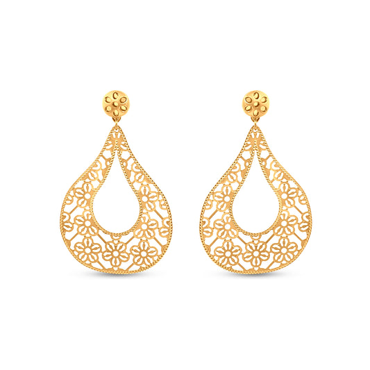 22K Yellow Gold Floral Motif Chandelier Drop Earrings
