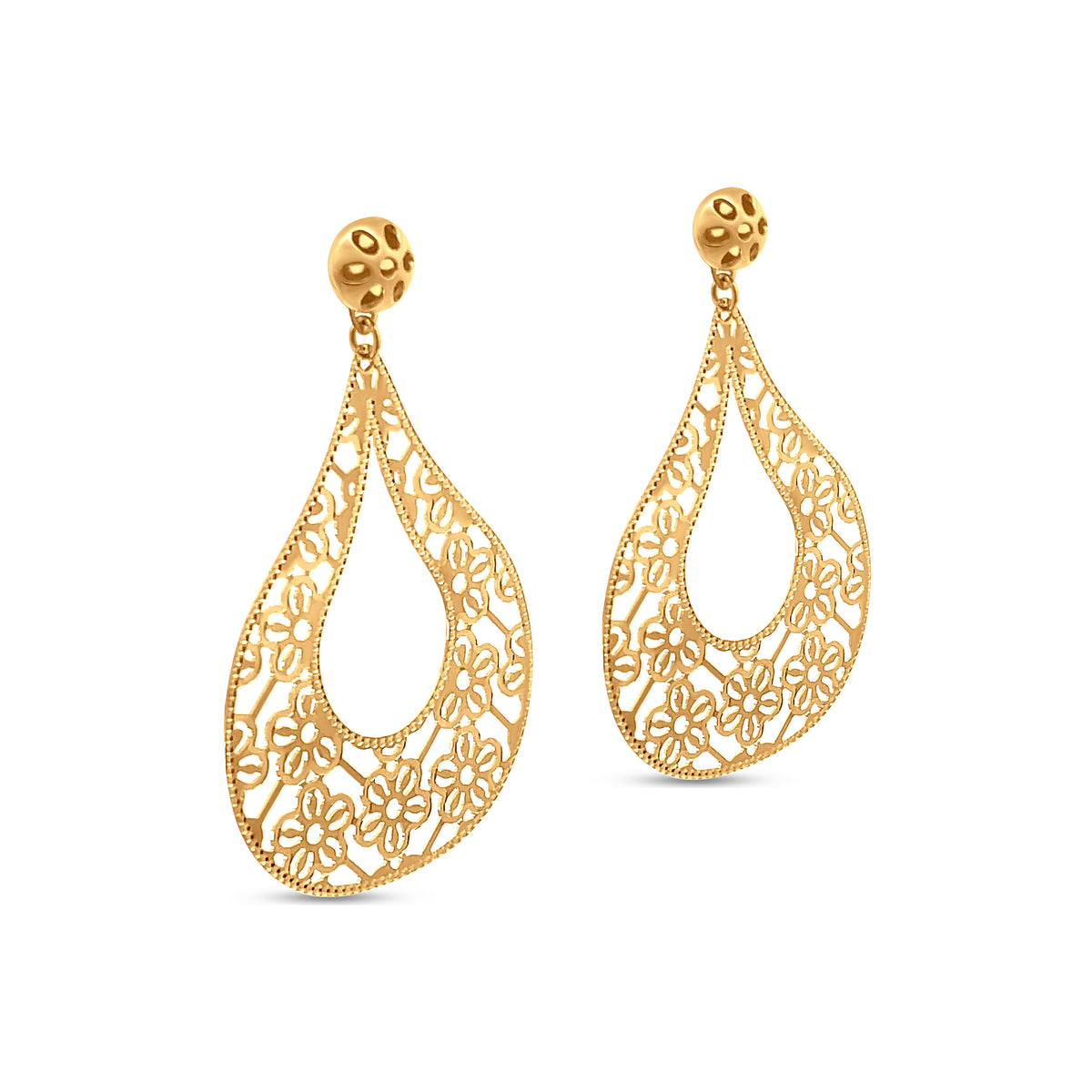 22K Yellow Gold Floral Motif Chandelier Drop Earrings