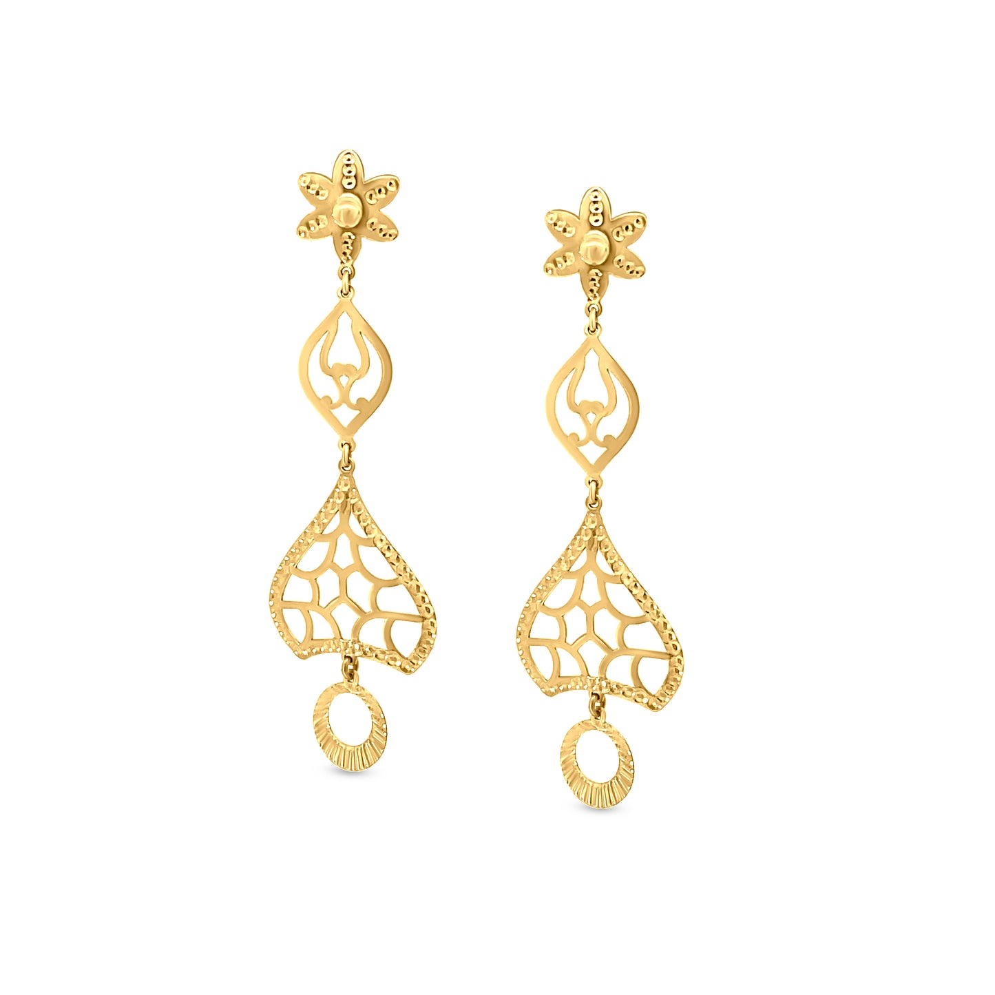 22K Yellow Gold Designer Dangle Earrings: Lightweight Fashion Elegance