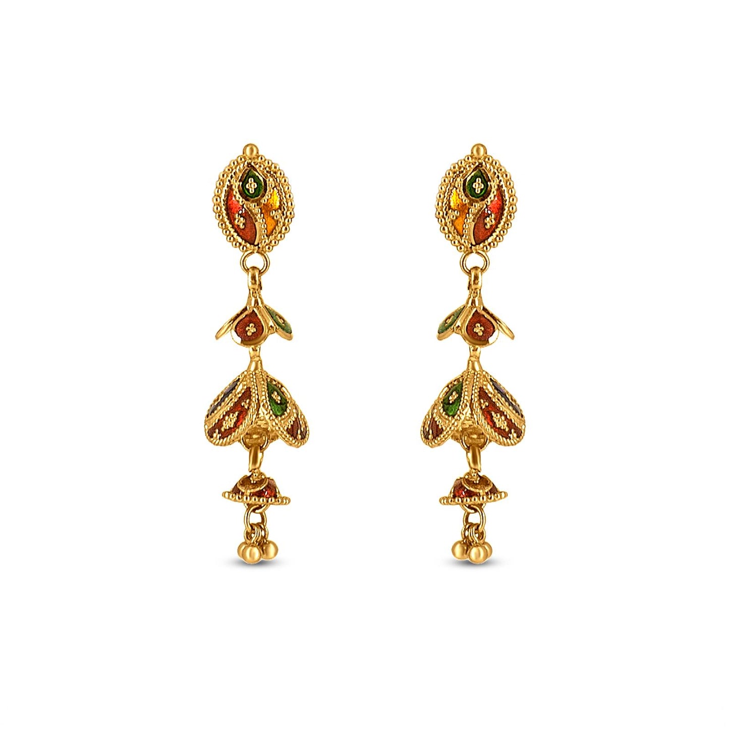 Drop Earrings In 22K Gold With Meenakari