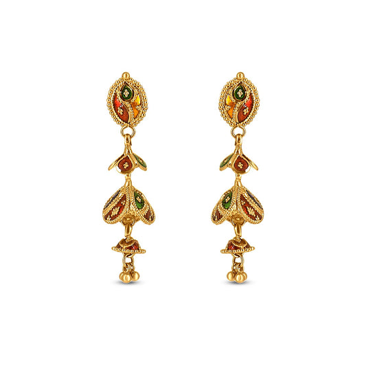 Drop Earrings In 22K Gold With Meenakari