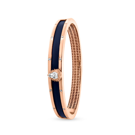 Siddharth 18K Rose Gold Gents Bracelet with Blue Enamel Lion Motif