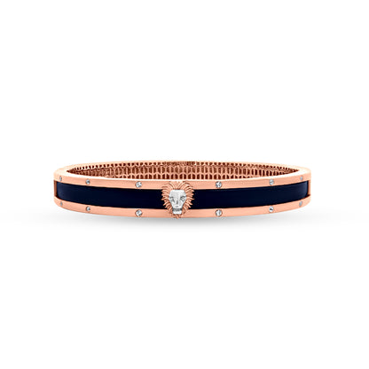 Siddharth 18K Rose Gold Gents Bracelet with Blue Enamel Lion Motif