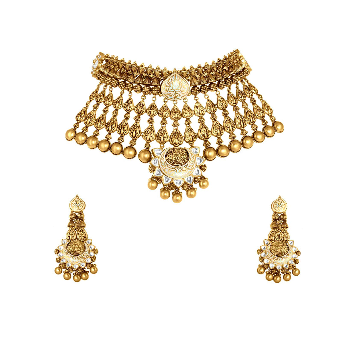 Choker Necklace Set In 22K Gold