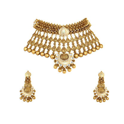 Choker Necklace Set In 22K Gold