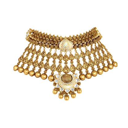 Choker Necklace Set In 22K Gold