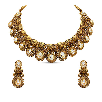 Collar Polki Necklace Set In 22K Gold