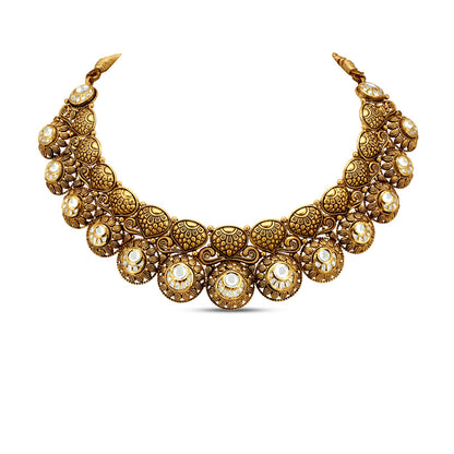 Collar Polki Necklace Set In 22K Gold
