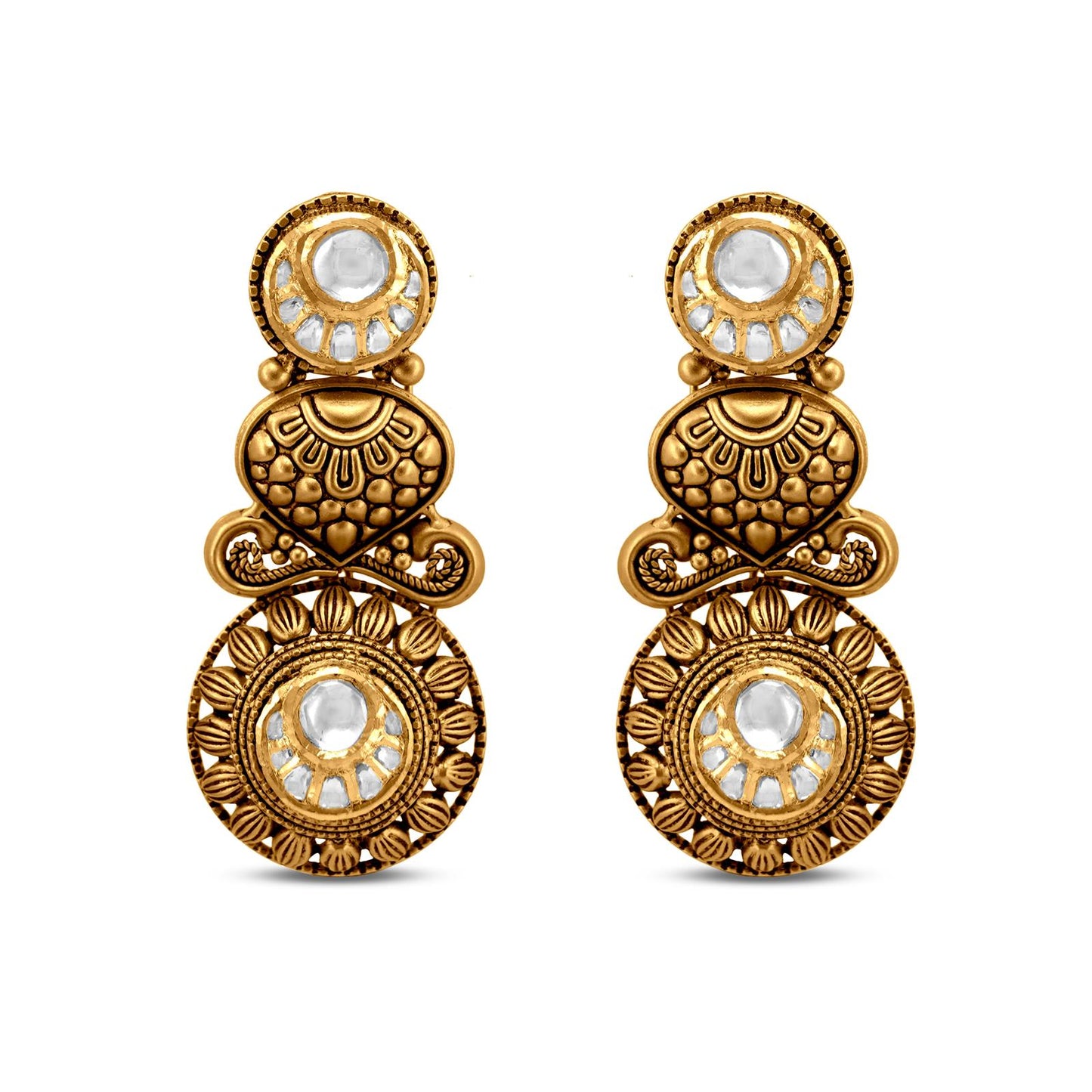 Collar Polki Necklace Set In 22K Gold