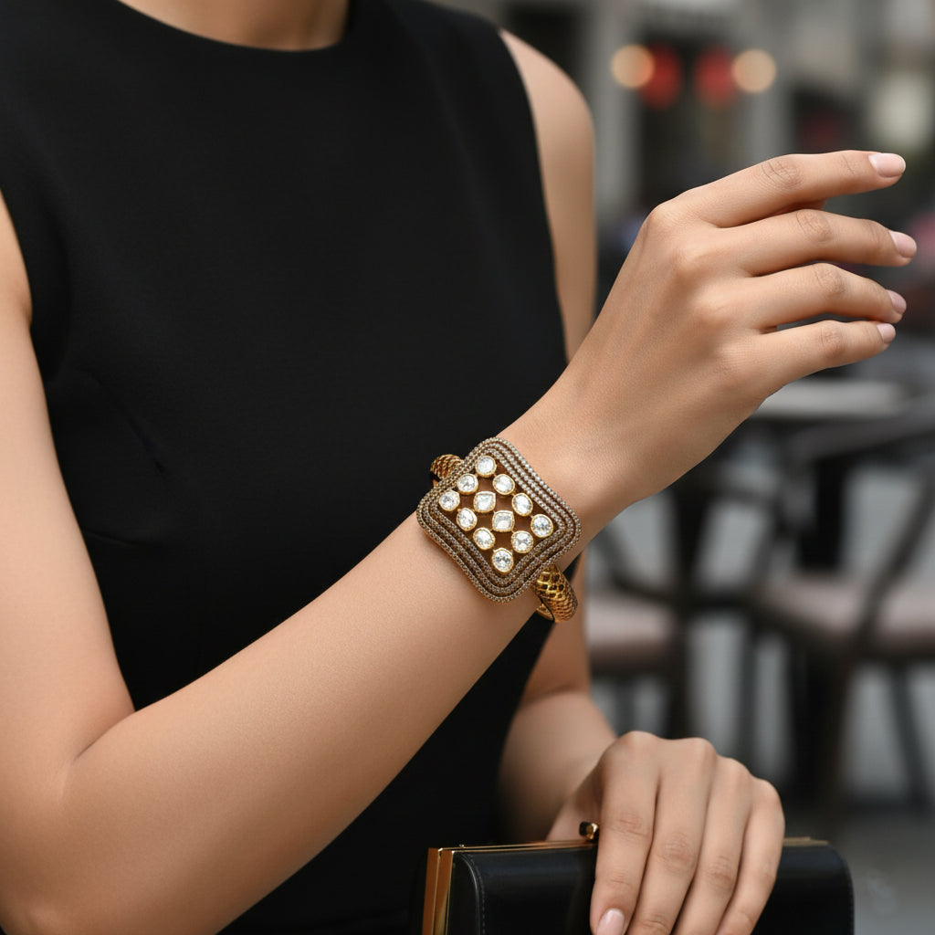 925 Silver Kundan Openable Bangle