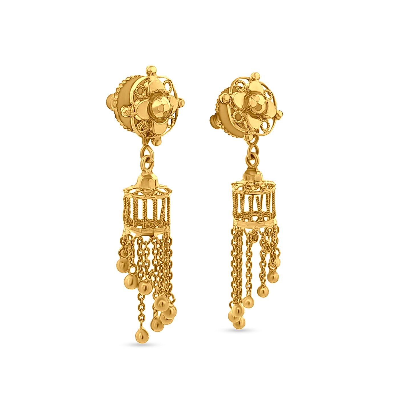 Aditi 22K Yellow Gold Jhumka Earrings with Floral Button on Top