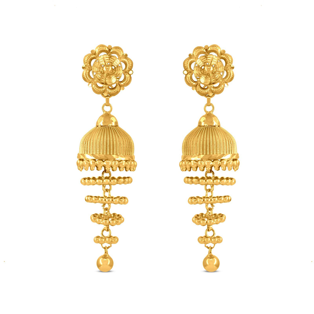 Step Jhumka Earring In 22K Gold