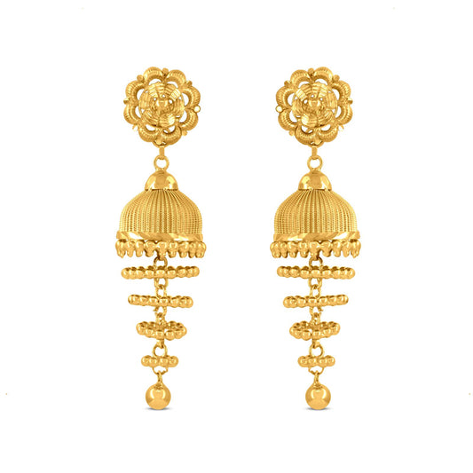 Step Jhumka Earring In 22K Gold