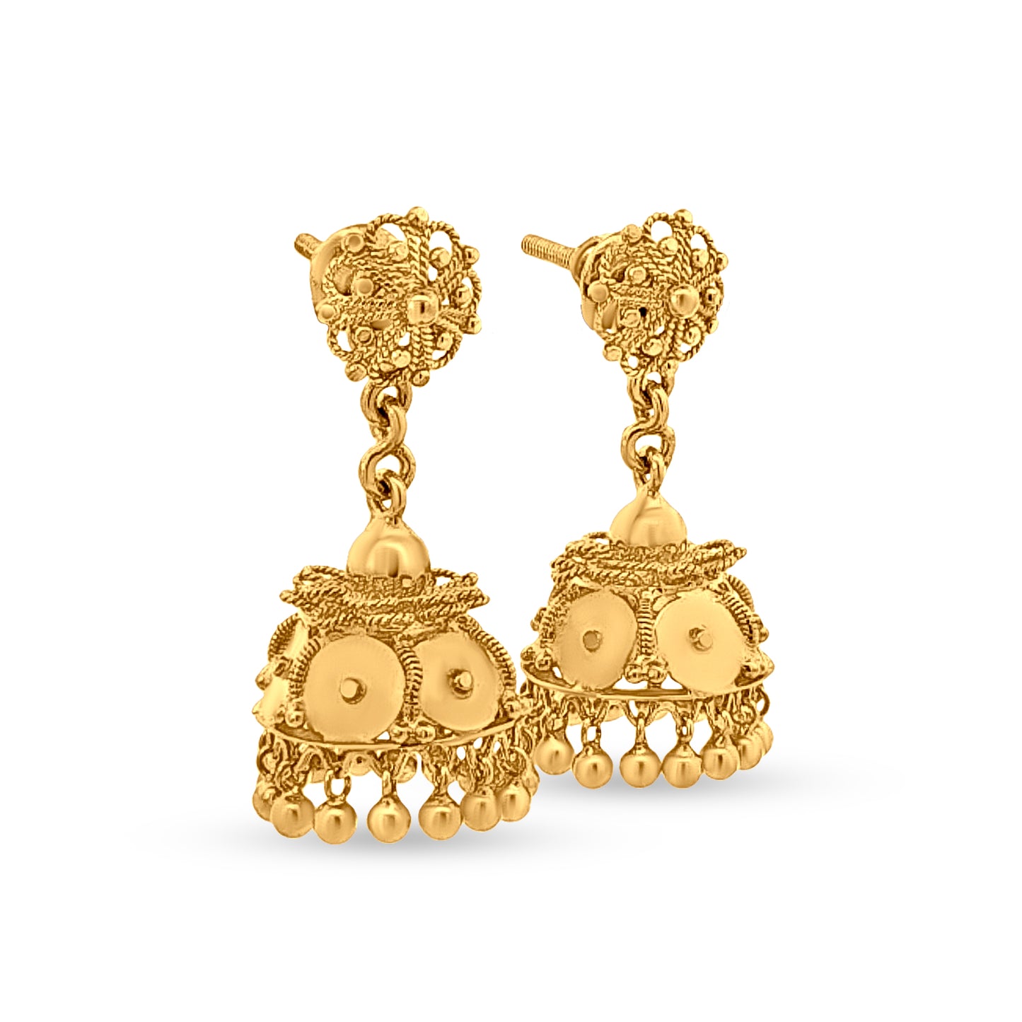 Meera 22K Yellow Gold Long Classical Filigree work Jhumka Earrings