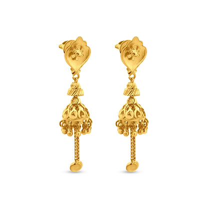 Lavanya 22K Yellow Gold Long Traditional Jhumkas with Hanging Trinkets