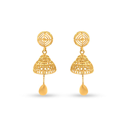 22K Gold Dome Jhumkas with Hanging Trinket