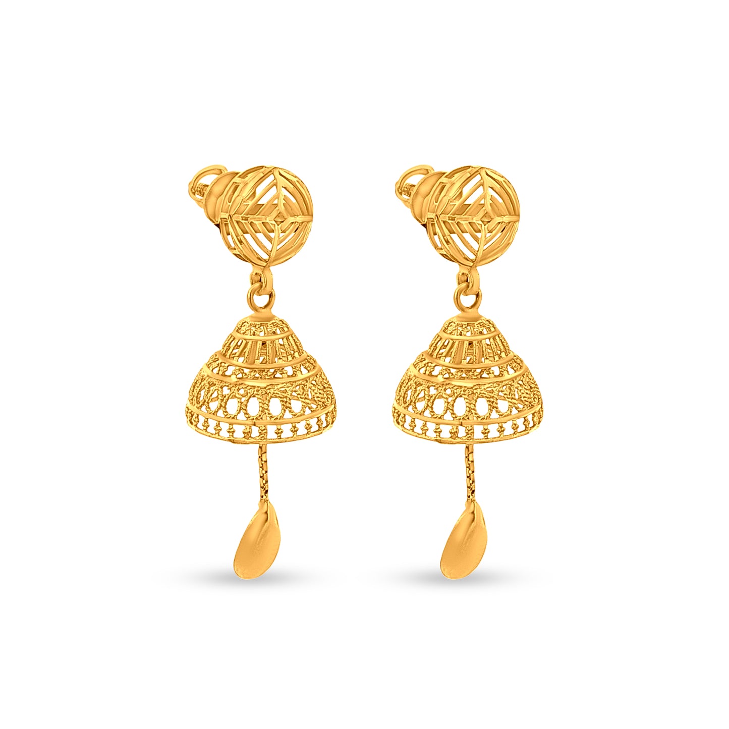Anaya 22K Yellow Gold Dome Jhumkas with Hanging Trinket