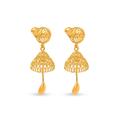 Anaya 22K Yellow Gold Dome Jhumkas with Hanging Trinket