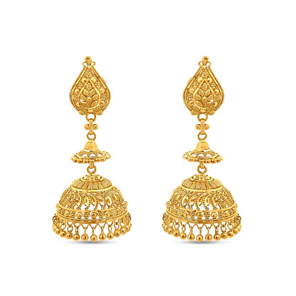 22K Yellow Gold Indian Traditional Jhumka Earrings for Weddings and Engagements