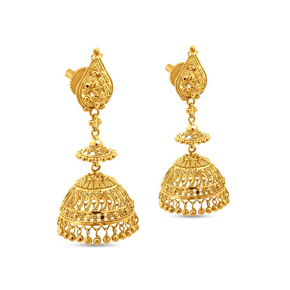 22K Yellow Gold Indian Traditional Jhumka Earrings for Weddings and Engagements