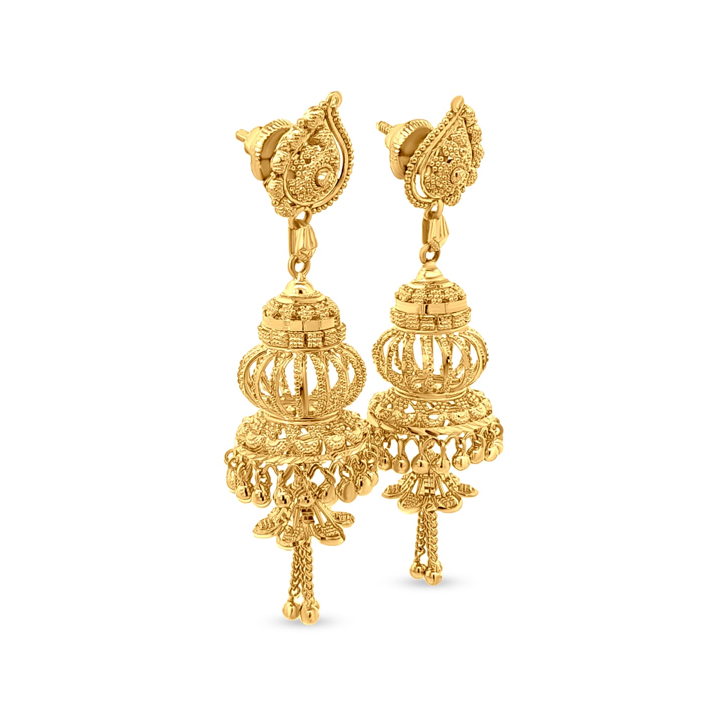 Aadhira 22K Yellow Gold Chandelier Arabic Jhumkas with Trinkets