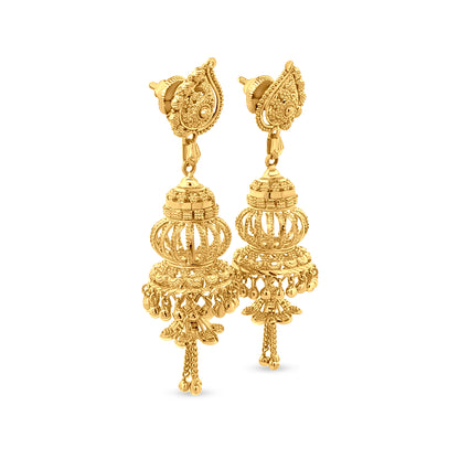 Aadhira 22K Yellow Gold Chandelier Arabic Jhumkas with Trinkets
