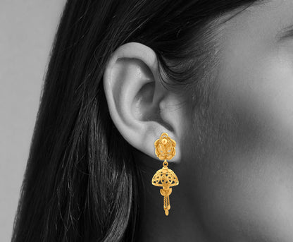 Aisha 22K Yellow Gold Minimalistic Jhumkas with Hanging Trinklets
