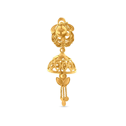 Aisha 22K Yellow Gold Minimalistic Jhumkas with Hanging Trinklets
