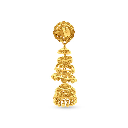 Radhika 22K Yellow Gold Intricate Jhumkas with Hanging Golden Balls