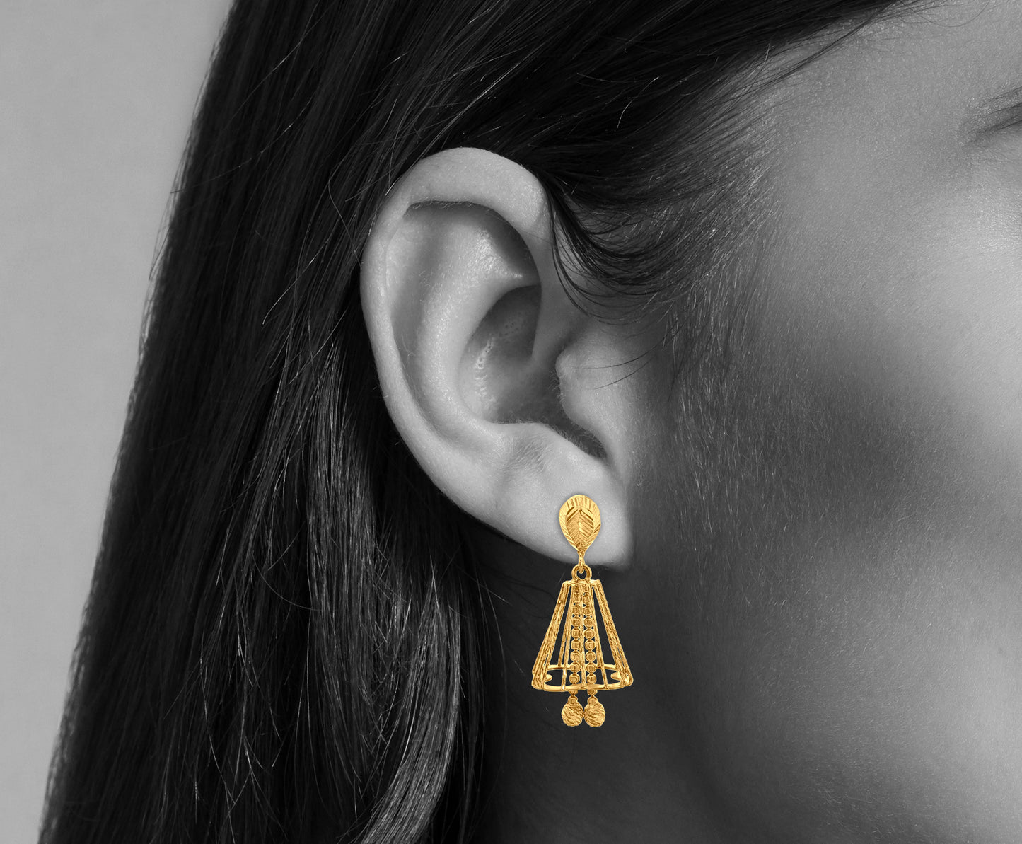 Vrishti 22K Yellow Gold Hanging Bell Jhumkas with Trinklets