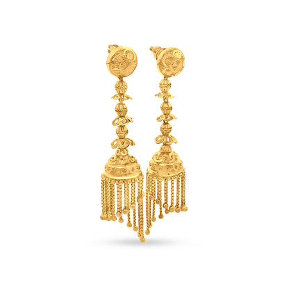 Anika 22K Yellow Gold Long Hanging Classical Jhumka Earrings
