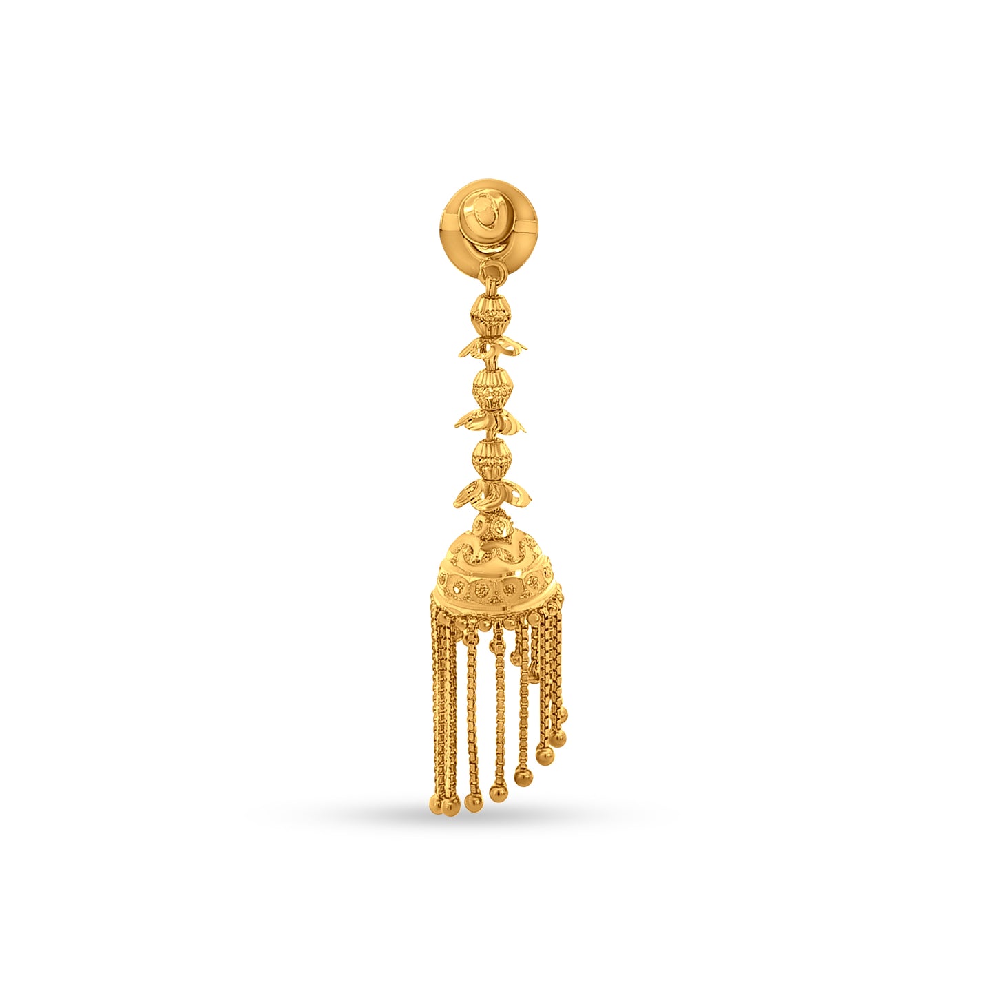 Anika 22K Yellow Gold Long Hanging Classical Jhumka Earrings