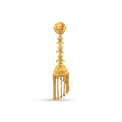 Anika 22K Yellow Gold Long Hanging Classical Jhumka Earrings