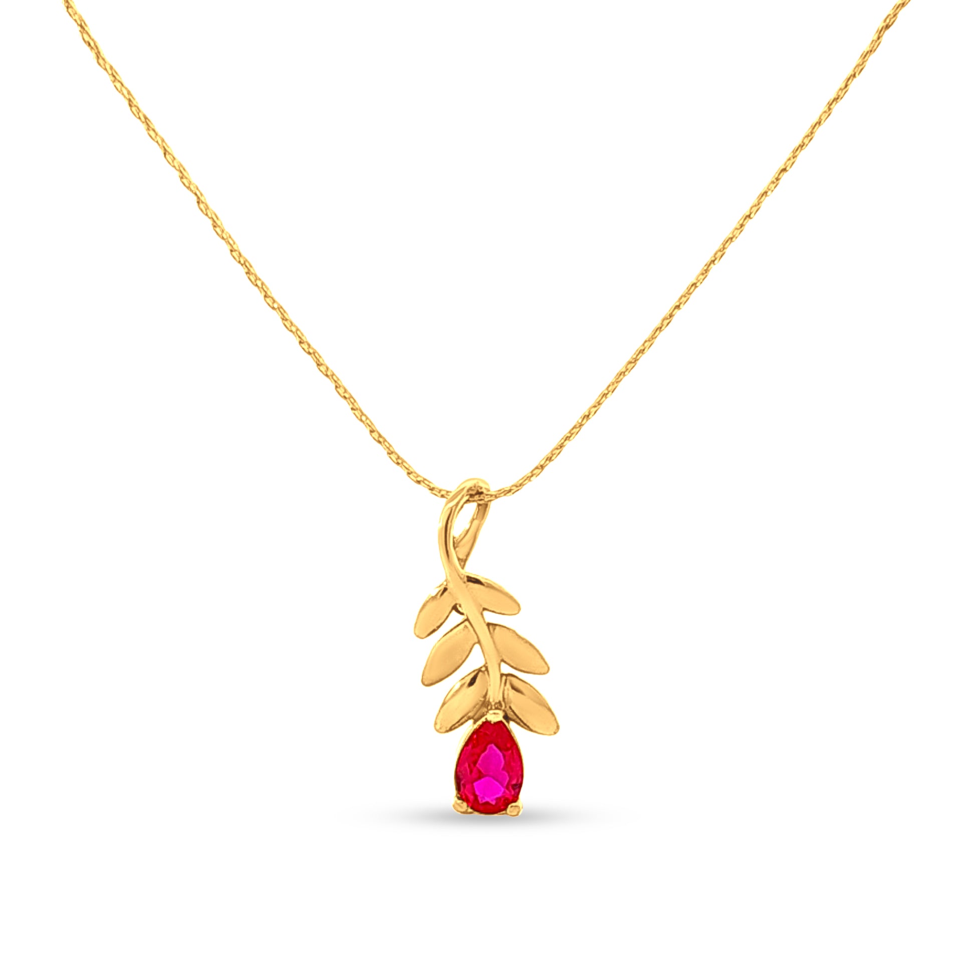 22K Gold Leaf Pendant with Pink Pear Stone