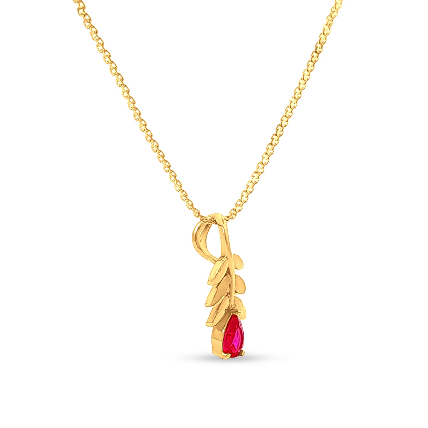 Taru: 22K Yellow Gold Leaf Pendant with Pink Pear Stone