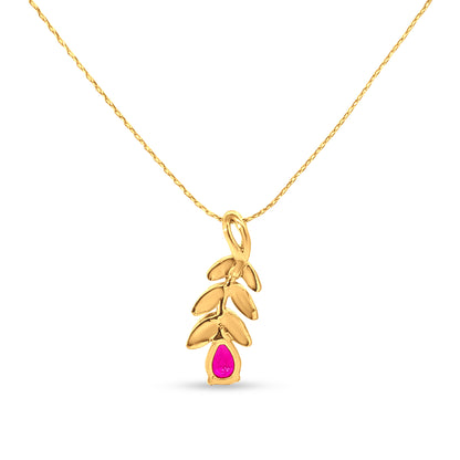 Taru: 22K Yellow Gold Leaf Pendant with Pink Pear Stone