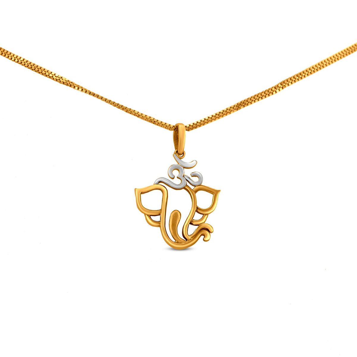 Om And Lord Ganesh Signet Locket In 22K Gold With Rhodium
