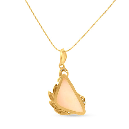 Pushpanna: 22K Yellow Gold Pink Stone Pendant with Leaf Carvings