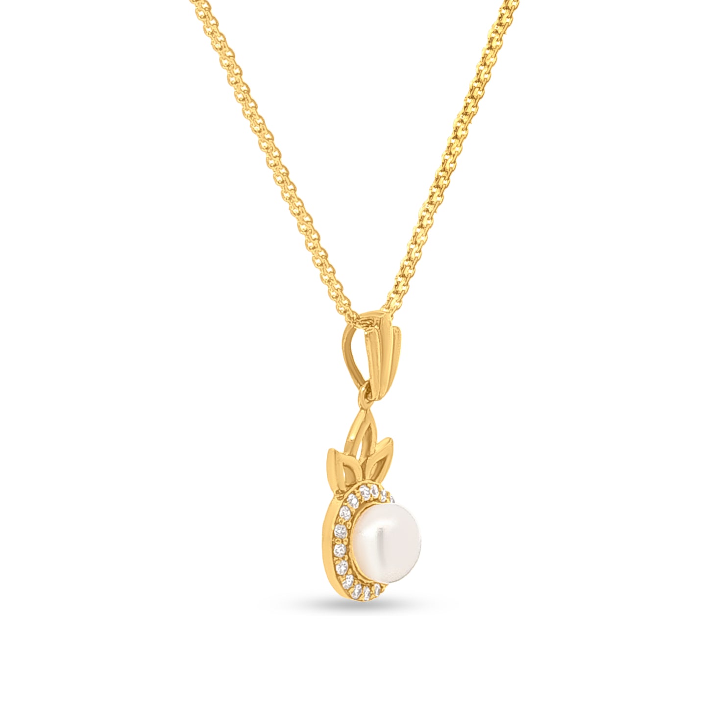 Muktavali: 22K Yellow Gold Pearl Halo Round Pendant