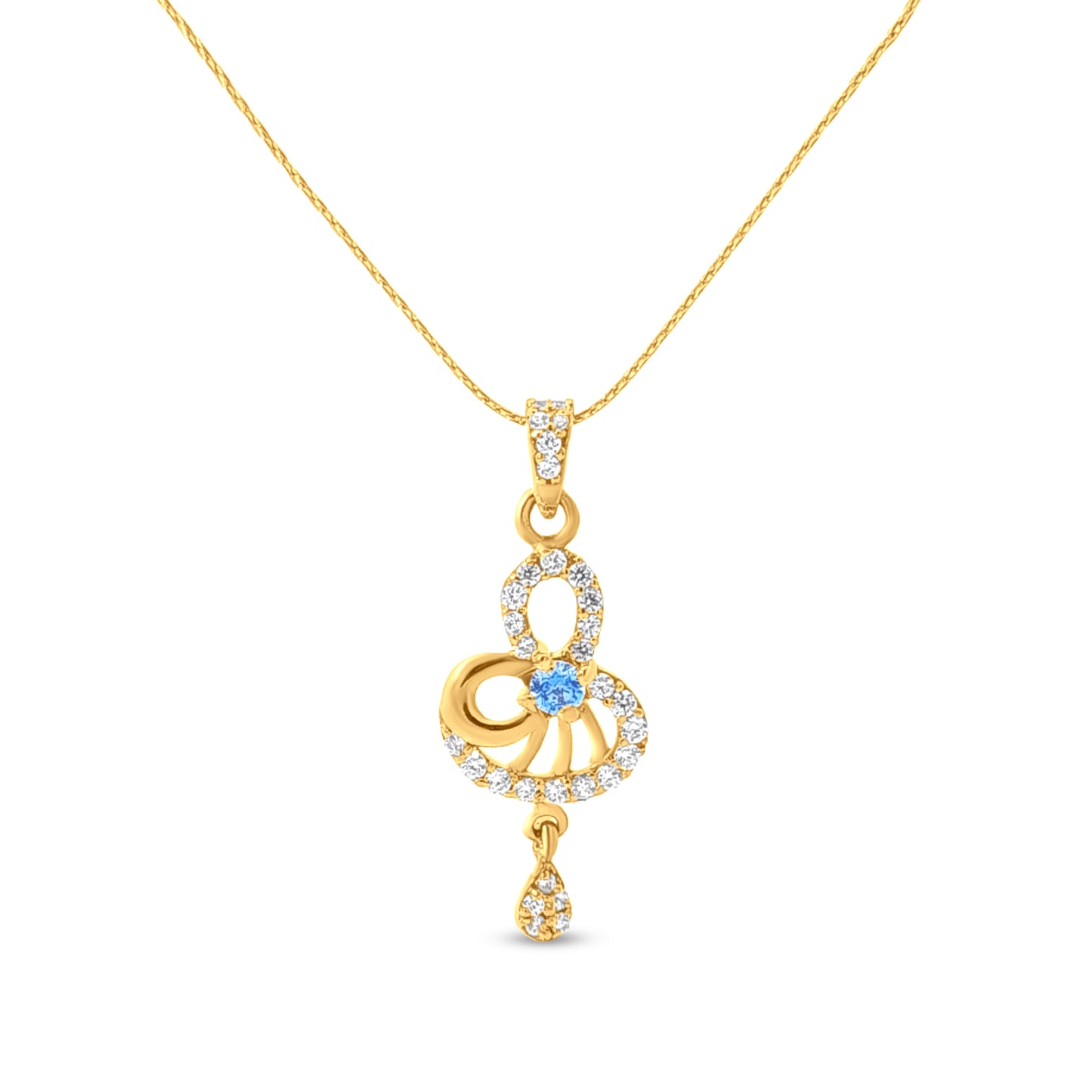 22K Gold Trendy Pendant with Blue Round Stone