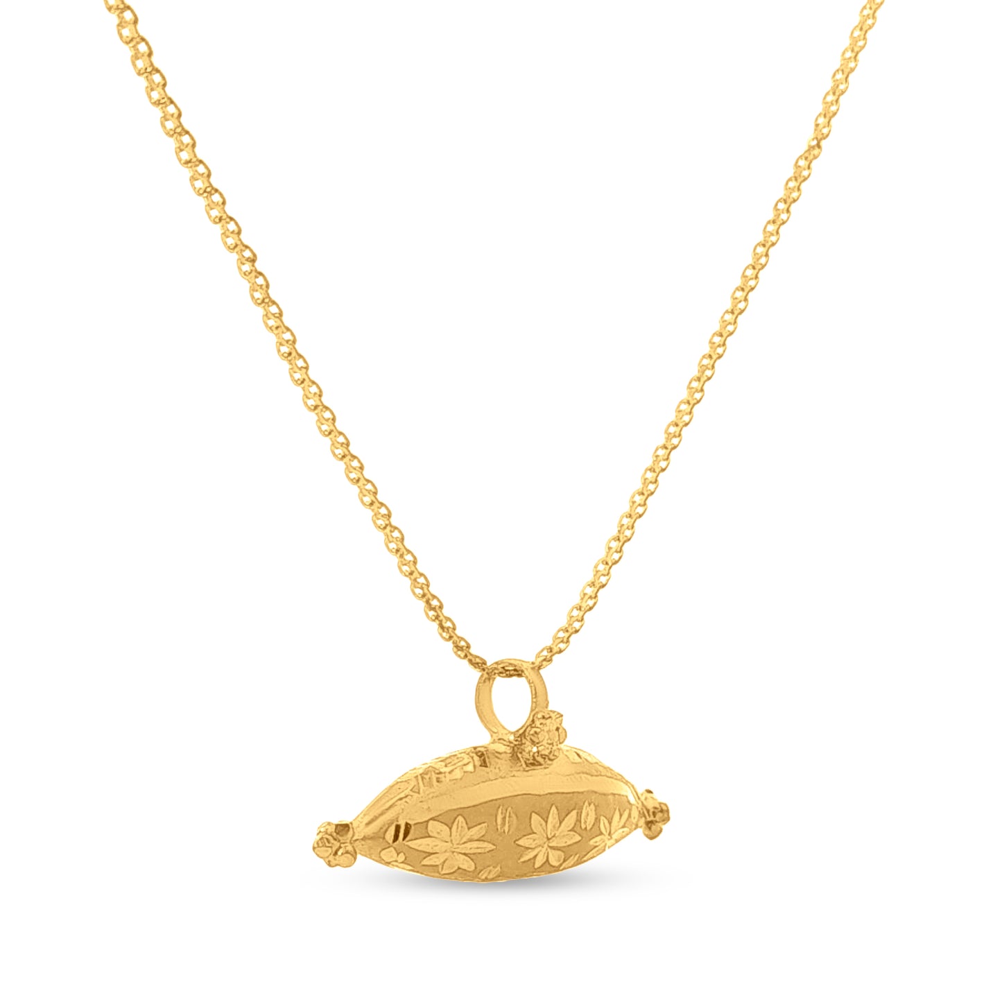 22K Yellow Gold Jitiya Pendant with Embossed Flower Motif