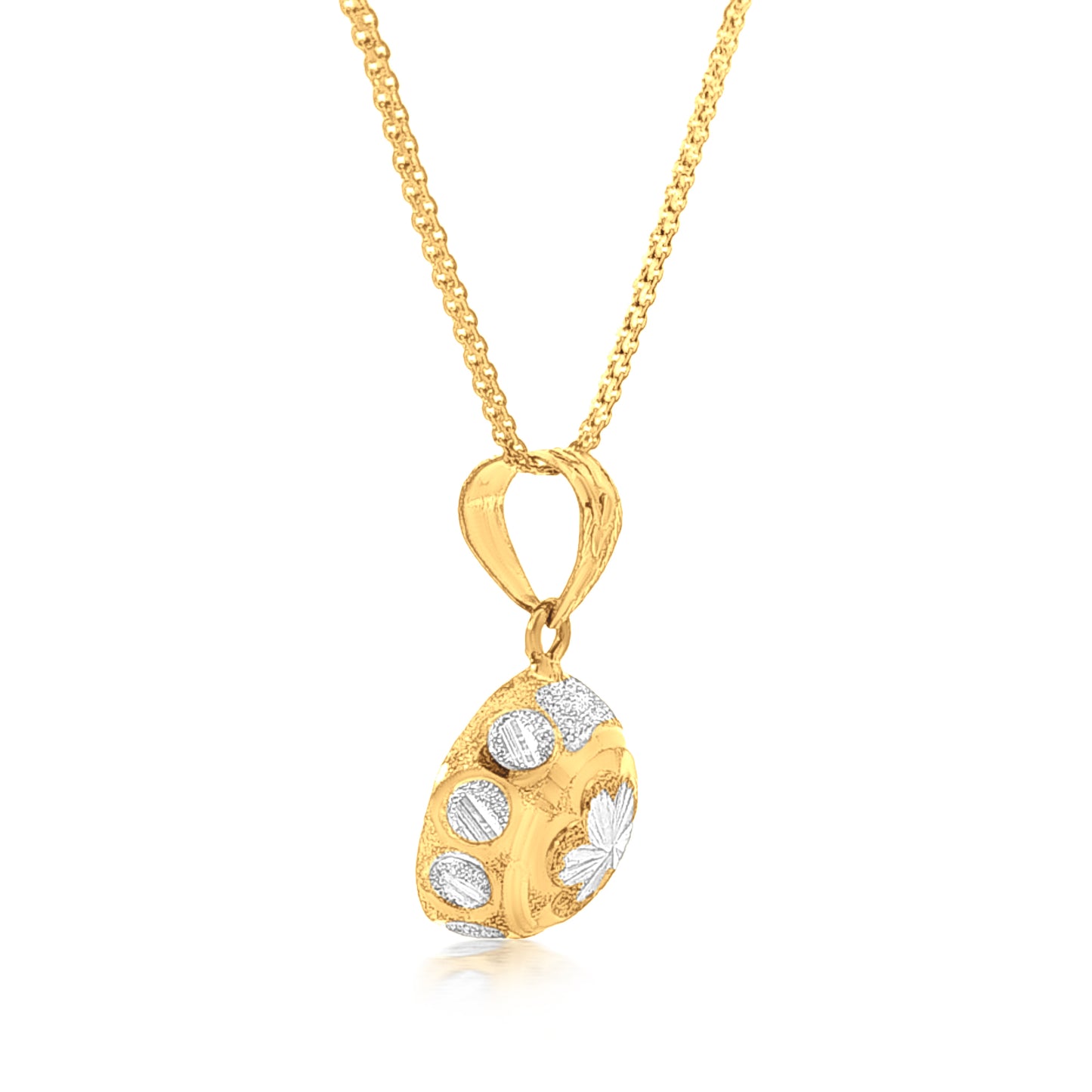 Svarnakamala: 22K Yellow and White Gold Intricate Round Button Pendant