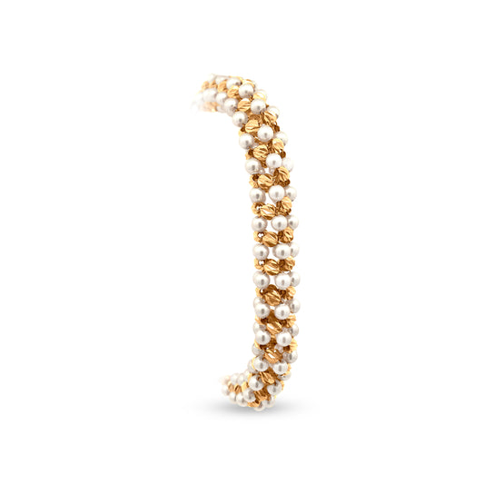 18k Yellow Gold Prismatic Shell Pearl Bracelet - Perfect for Weddings and Special Occasions