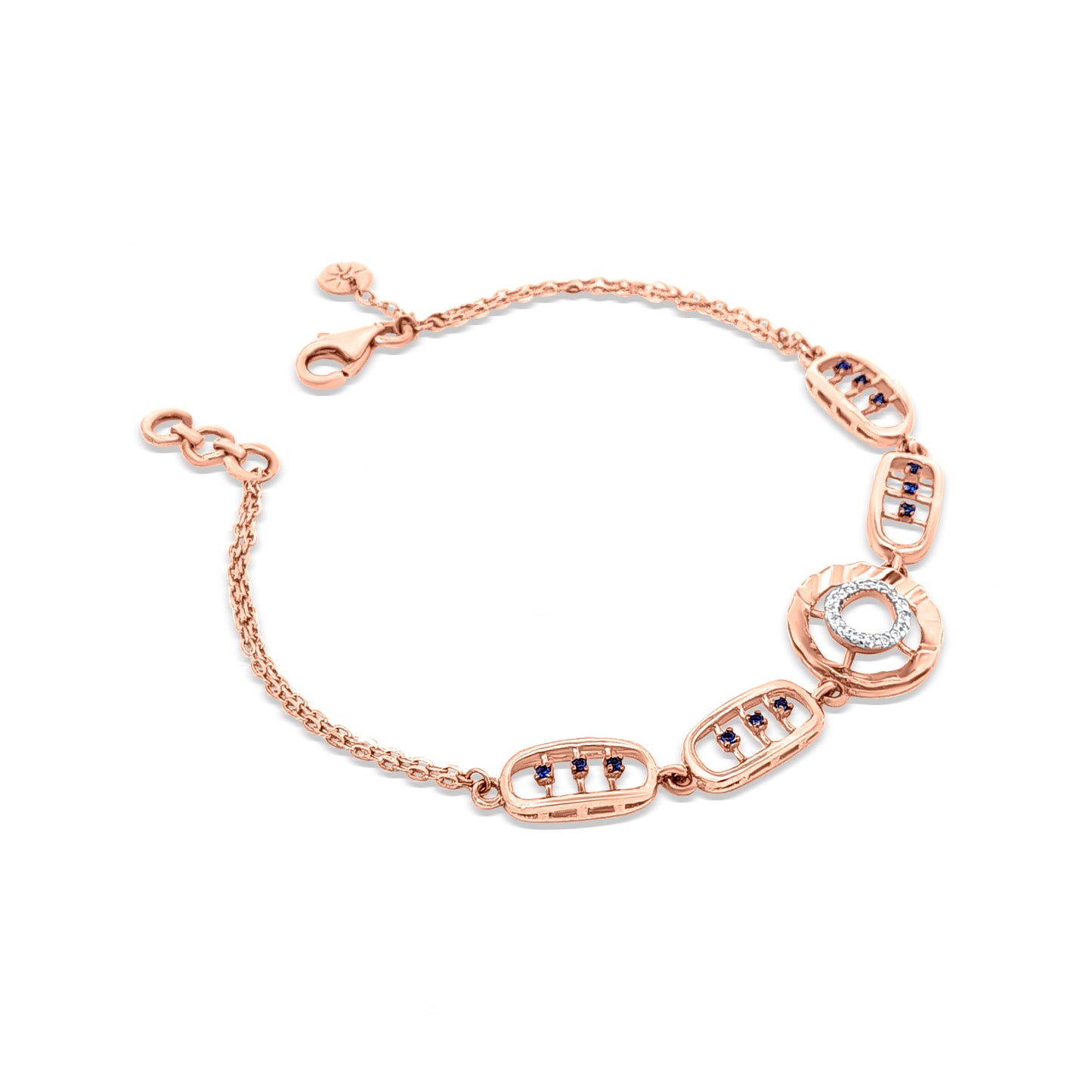 Sanskriti: 18K Rose Gold Blue Stone Chain Bracelet