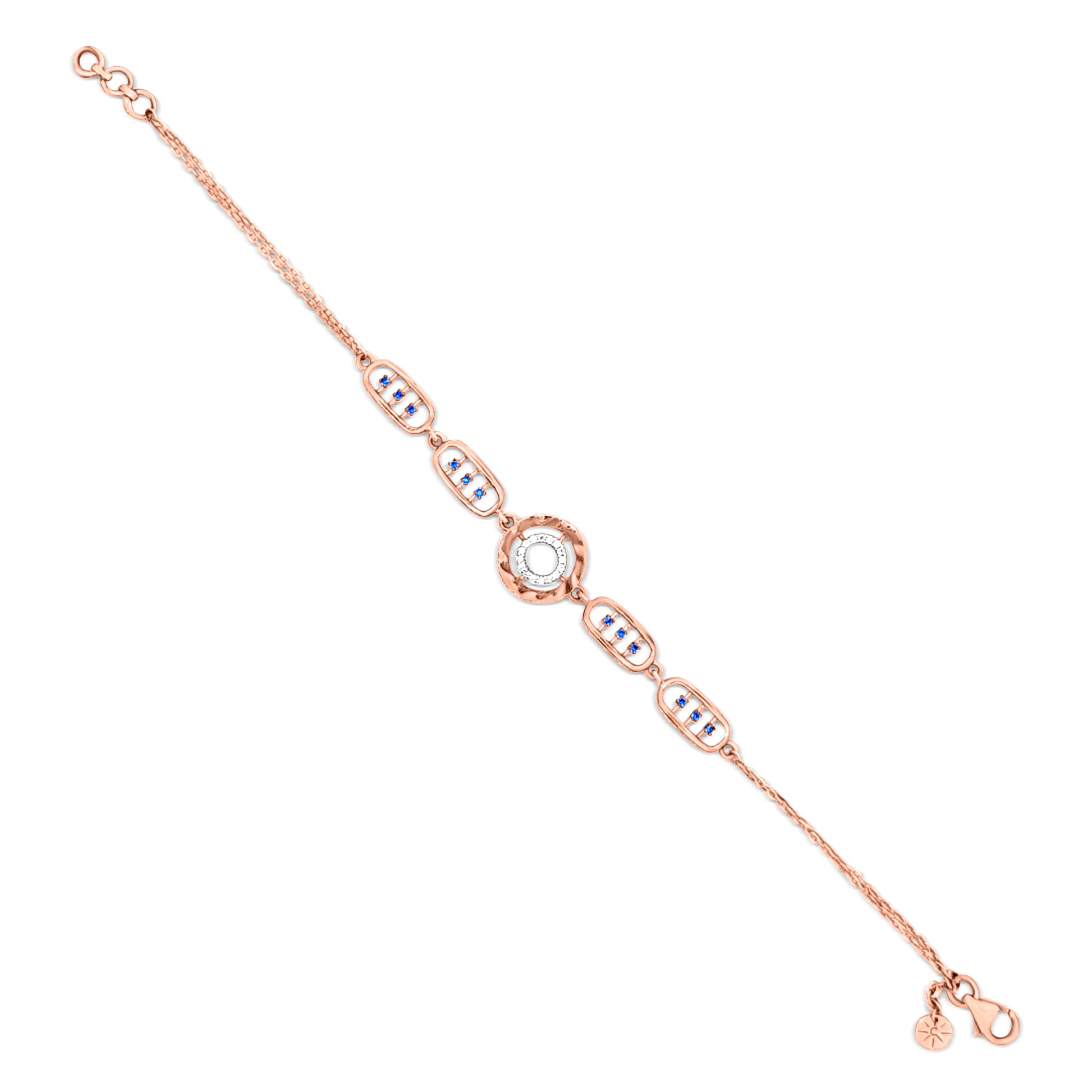 18K Rose Gold Blue Stone Chain Bracelet