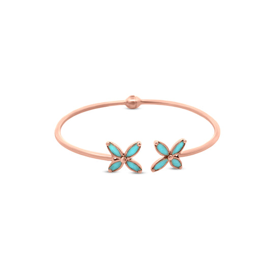 18k Rose Gold Turquoise Enamel Cuff Bangle - A Statement Piece for Any Occasion