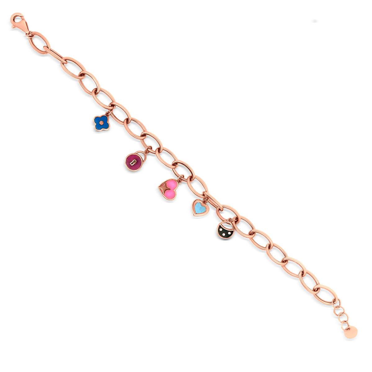 Colorful Charm: 18k Rose Gold Enamelled Charms Bracelet with Lobster Lock