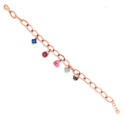 Colorful Charm: 18k Rose Gold Enamelled Charms Bracelet with Lobster Lock