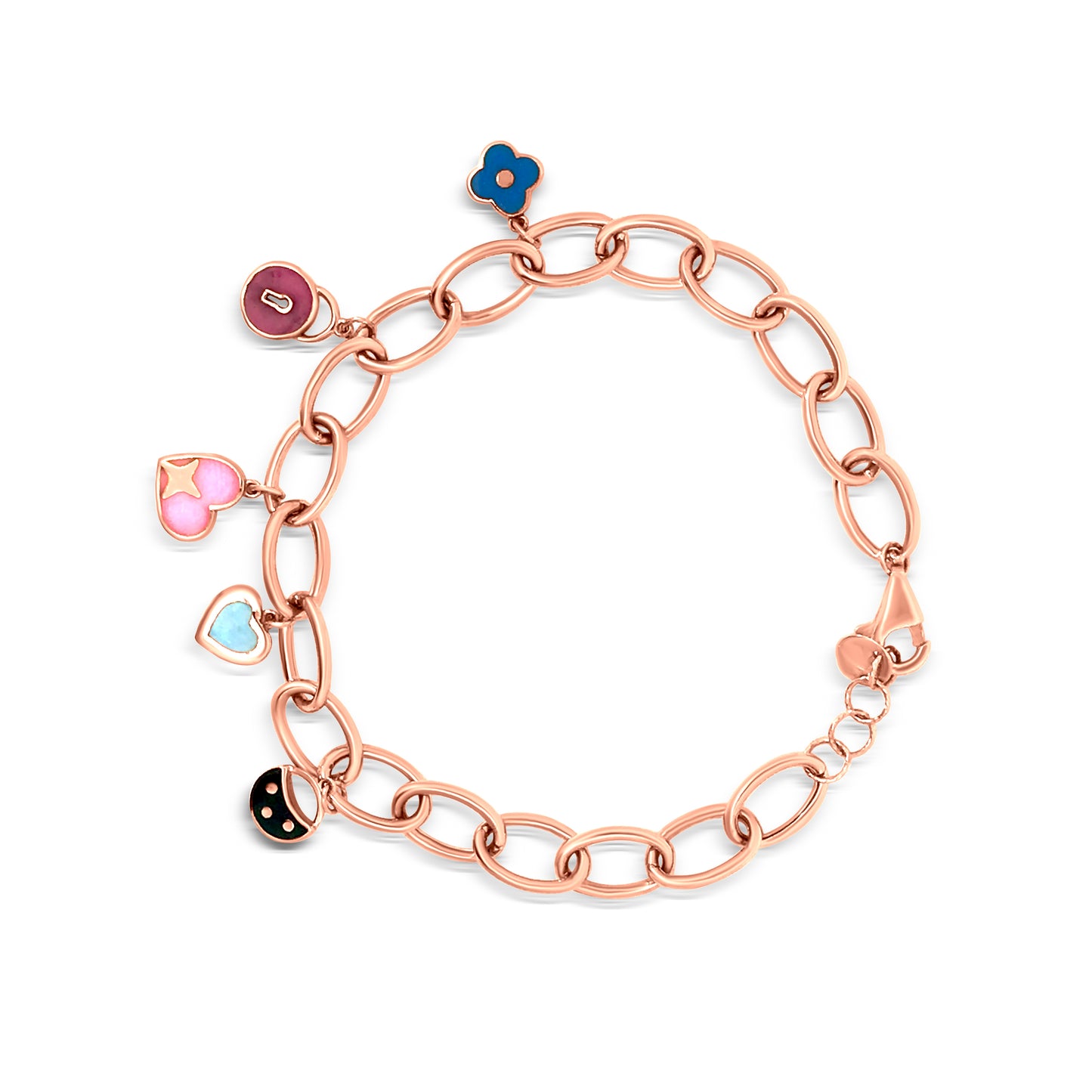 Colorful Charm: 18k Rose Gold Enamelled Charms Bracelet with Lobster Lock