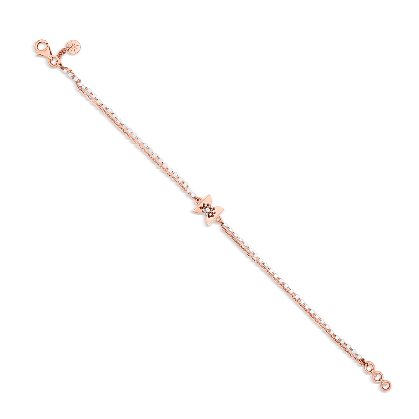 Graceful Harmony: 18K Rose and White Gold Bow Motif Chain Bracelet